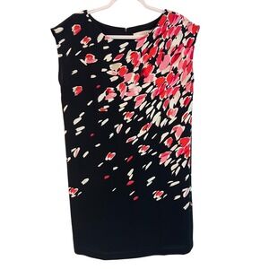 Ann Taylor Loft Womens M Black Pink Abstract Brushstroke Sleeveless Shift Dress